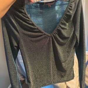 Crave Fame Metallic Teal Ruched Blouse